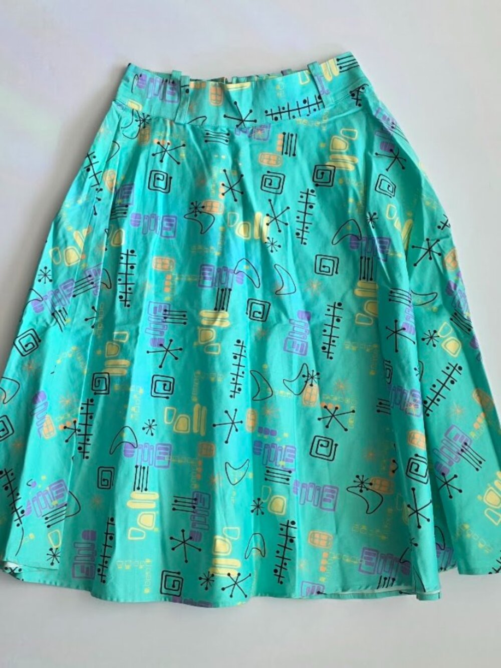 Pinup Couture Doris Skirt in Aqua Atomic Print L NO BELT